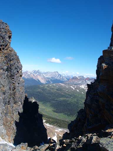 Looking through a gap on the summit ridge