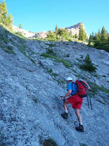 Grant coming up a slabby part in the gully