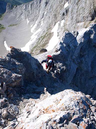 Grant on the dip and ready to climb up this side