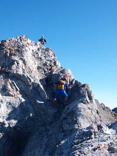 Dan down-climbing the crux move.