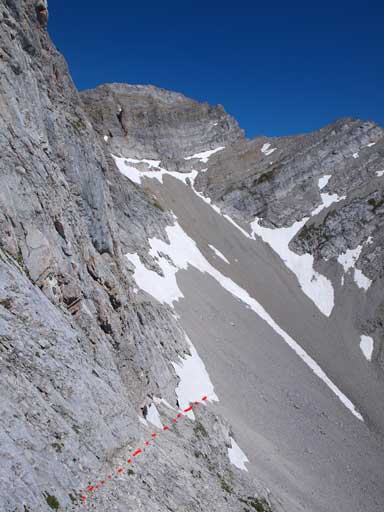 The scree ramp (bottom left) is obvious from the ridge on Phillipps Peak