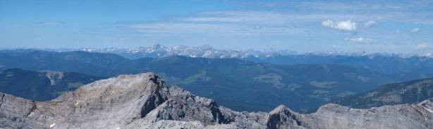 Looking over the summit of Phillipps Peak towards the distant Fernie area