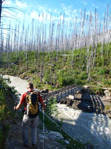 Vern hiking down to the bridge that crosses Vermilion River. I'm glad it didn't get washed out by the flood...