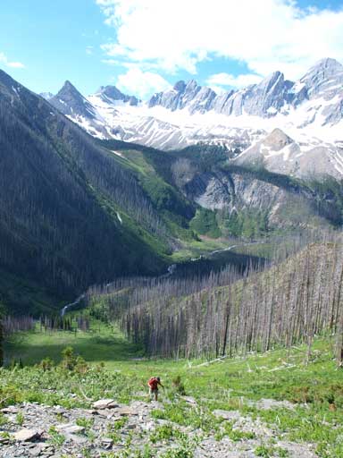 Vern slogging up the never-ending avalanche gully