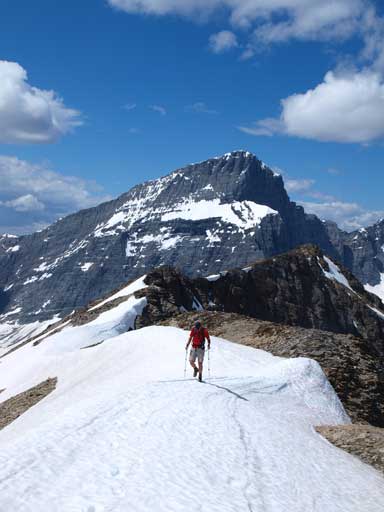 Vern on the summit ridge, with Foster Peak behind