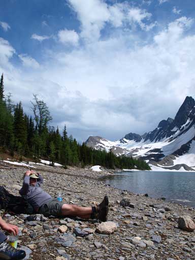 Dave Salahab resting beside the lake