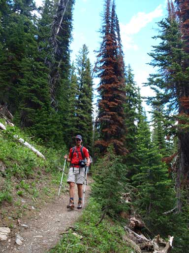 Vern hiking down the typical terrain on this trail.