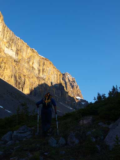 Vern hiking up the valley