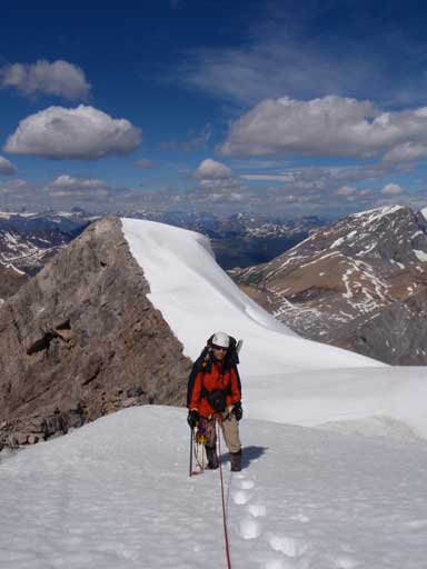 Me following up the summit ridge. Photo by Kevin Barton