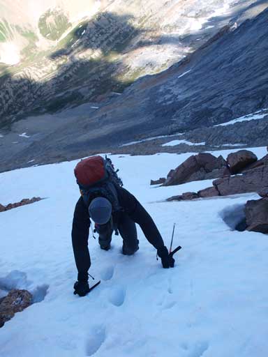 Kevin ascending a snow slope