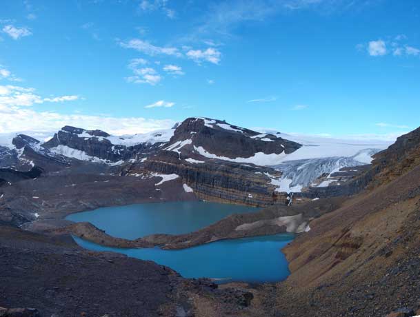 Looking down to Iceberg Lake and a smaller lake