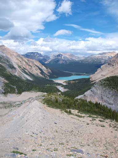 A faint trail goes down the crest of this moraine ridge. 