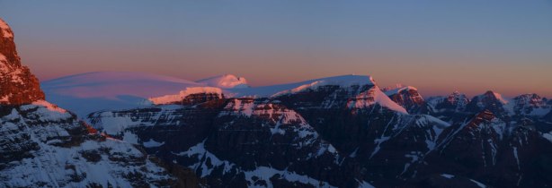 Glow on Sir Winston Churchill Range. You can see the familiar Icefield peaks