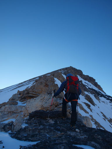 Grant scrambling up to Silverhorn