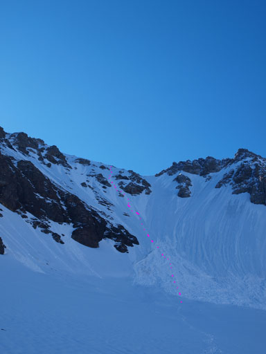 Looking back at our route. I was hoping to climb straight up, but opted for a less steep line.