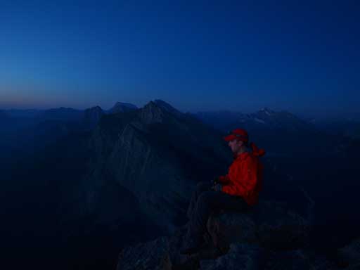 Mike on the summit of EEOR in dark..