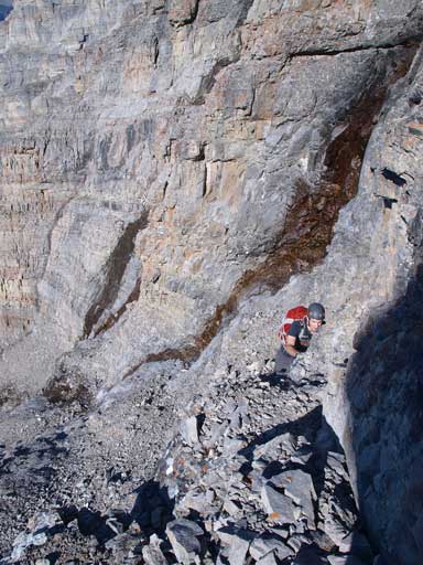 Mike just about to commit to the first crux move.