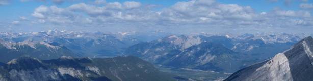 Panorama looking over Sulphur Mountain towards Massive and Sawback Ranges