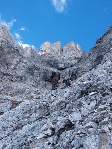 Loose terrain between the two cruxes