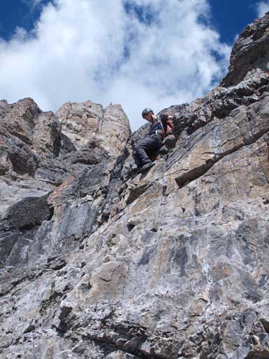 Mike finishing off the first crux.