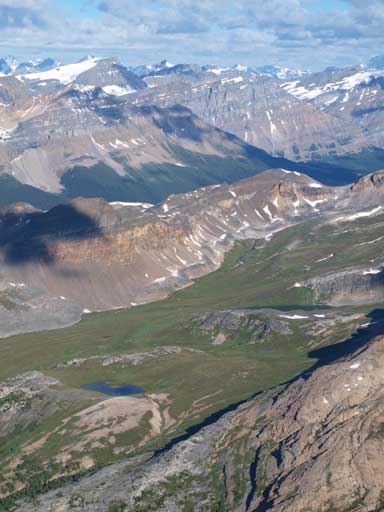 Looking down at a small tarn, and Helen Lake