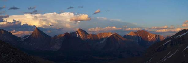 A zoomed-in panorama towards the group of front range peaks, looking east
