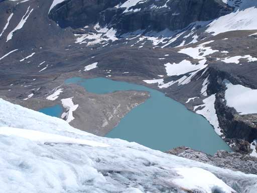 Looking down to a couple glacial lakes
