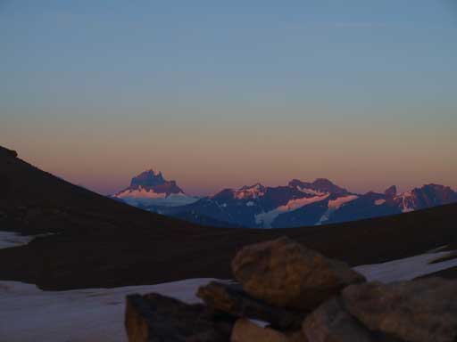 Alpenglow on Mount Alberta, from my bivy sack