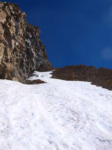 Going up the steep snow gully