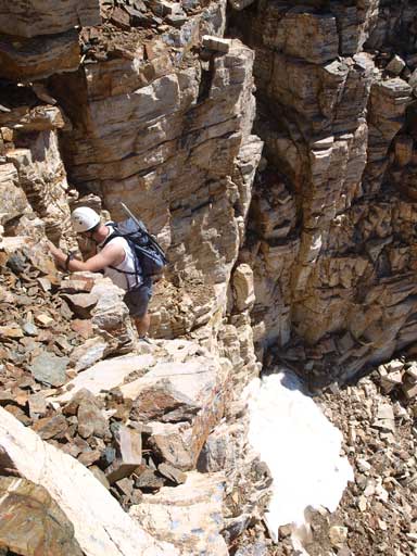 Scrambling up a difficult route
