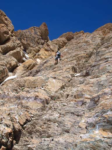 Down-climb the crux section