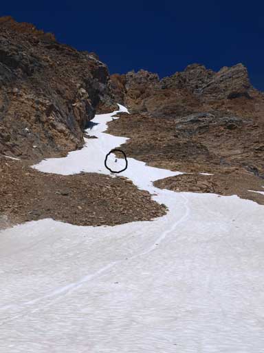 Eric (in the black circle) enjoys the glissading