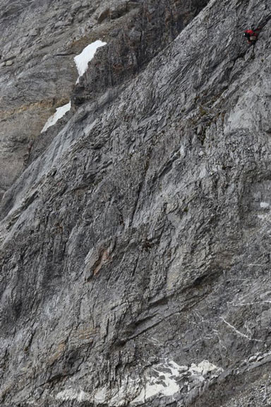 Another photo showing me down climbing the crux. Photo by Ben N