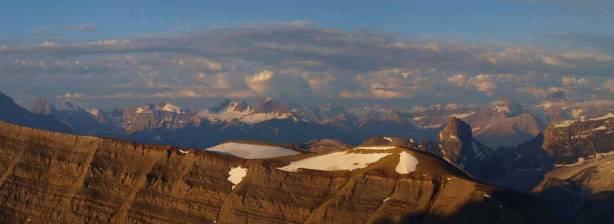 Panorama of the familiar peaks guarding Saskatchewan Crossing