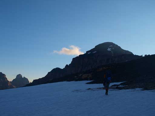 Liam hiking towards our objective, Mt. Cline