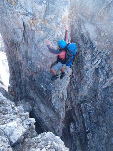 Down-climb this rock. I felt this bit being the 1st notch's crux move
