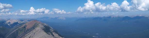 Looking north up the Snake Indian Valley. In the distance at center is Persimmon Range and Daybreak Peak