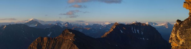 Near the bench, spectacular peaks came into view. Can you spot Mount Hooker?