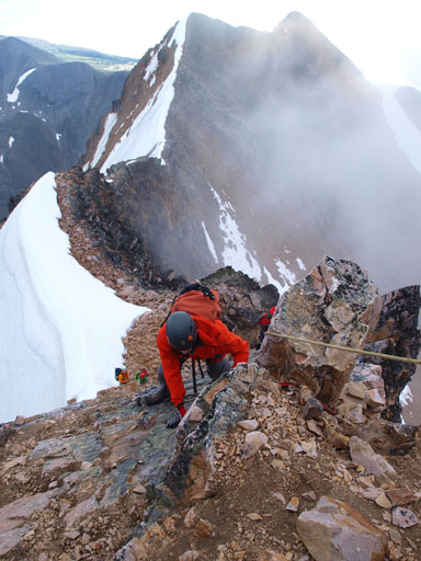 Mike climbing up the 1st crux.