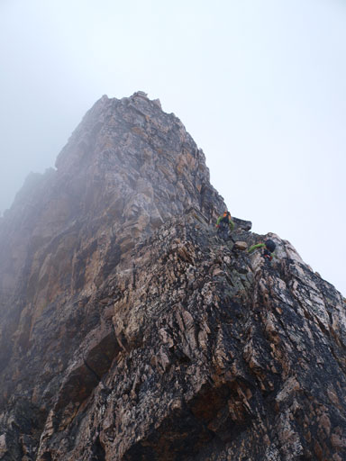I climbed up the gully, and looking up. Can you see the two Jasper guys?