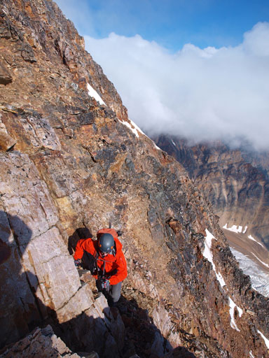 Mike ascending the typical terrain on the upper upper ridge