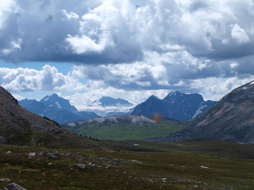 Looking over Vendant Pass towards Hooker Icefield