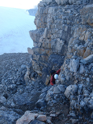 Rod coming up the crux. We discovered our own crux. There's a easier line on climber's right side. 