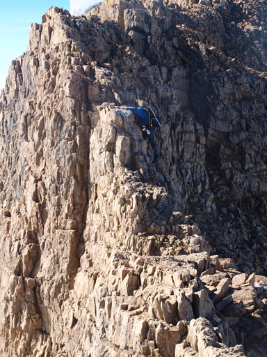 Rod negotiating the crux move on this ridge