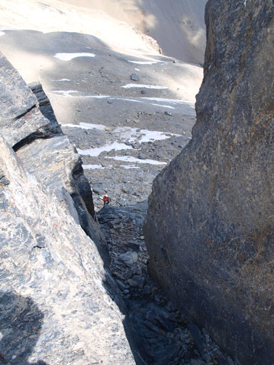 Looking down at Rod coming up this gully