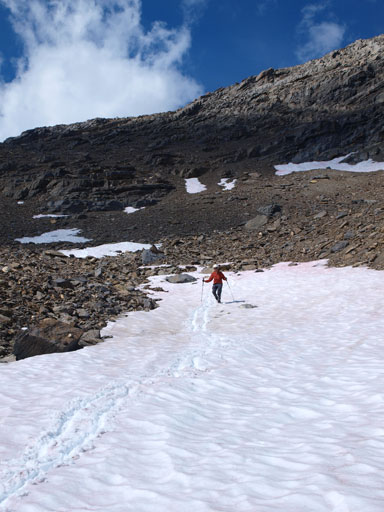 There were some snow patches offering easy travelling