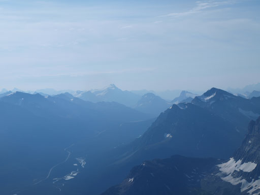 Smoky view towards the distant Mount Hector
