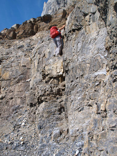 Down-climbing the 2nd cliff band