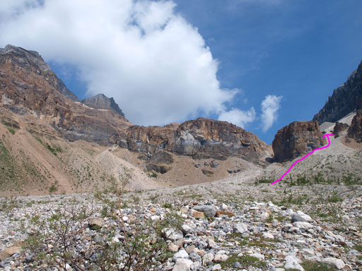 At the far end of Assiniboine Lake, looking ahead to the slog