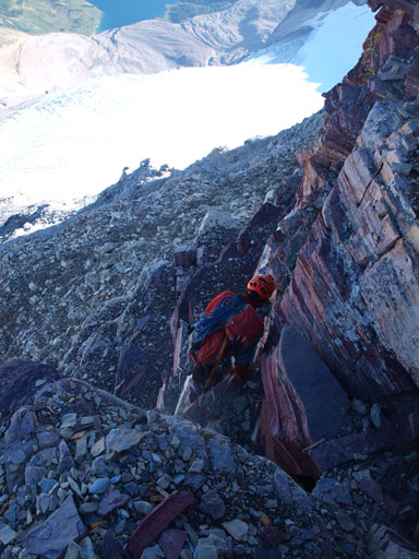 Dan down-climbing the red band